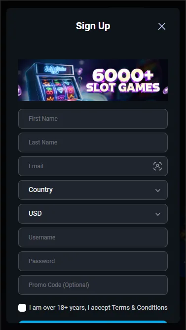 Registration form on a phone