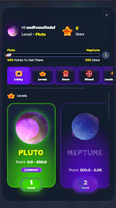 VIP progress screen on mobile