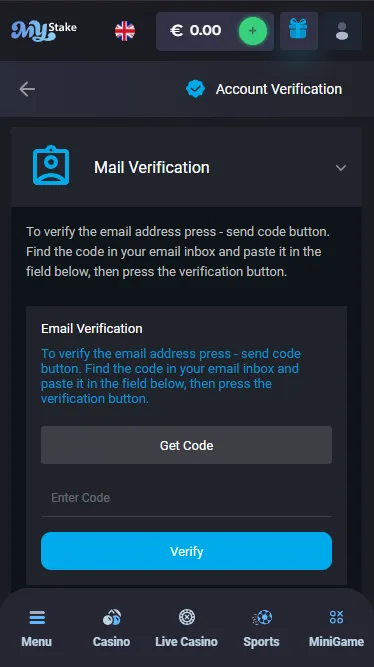 Account verification panel on mobile