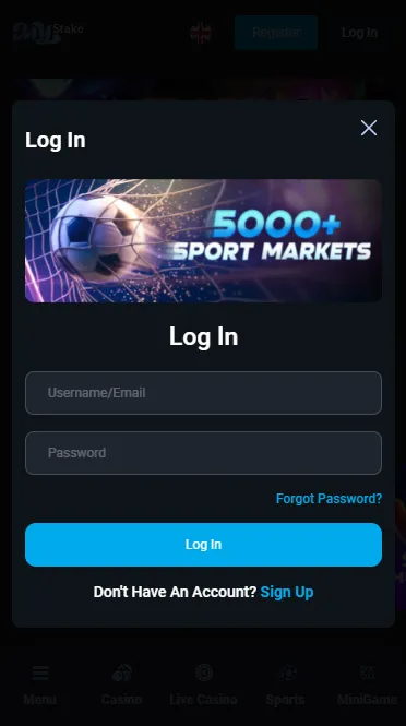 Mobile login screen